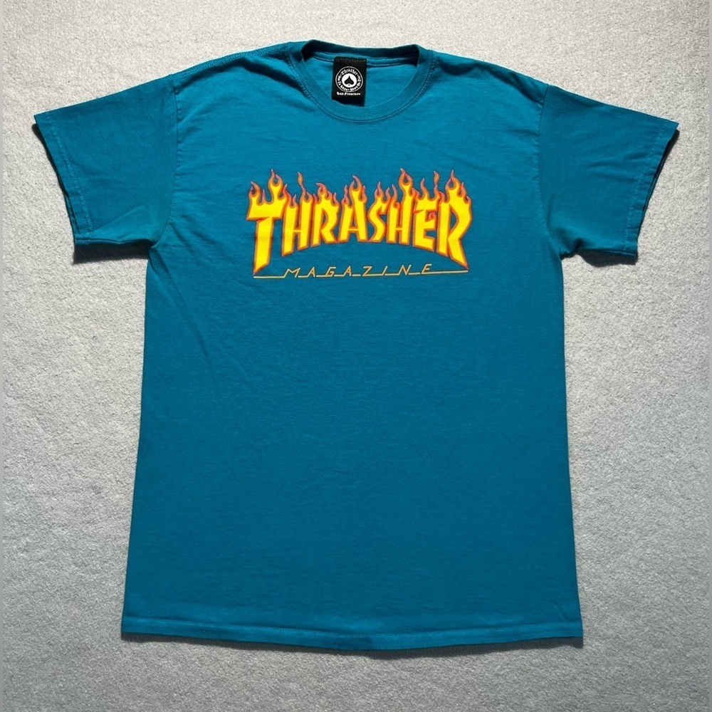 Thrasher Magazine Flame Logo T-Shirt Men’s Medium Galapagos Blue